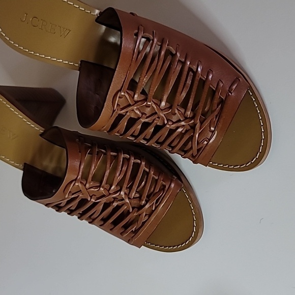 J. CREW Leather Weave Block Heel Peep Toe Cognac - Picture 3 of 8